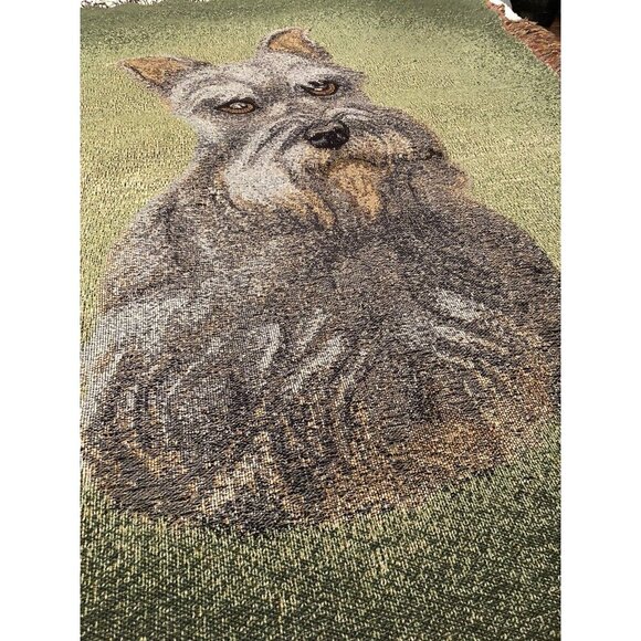 Vintage Judy Gibson Schnauzer Dog Tapestry Throw Blanket Fringe Trim 53” X 44” - Picture 4 of 6